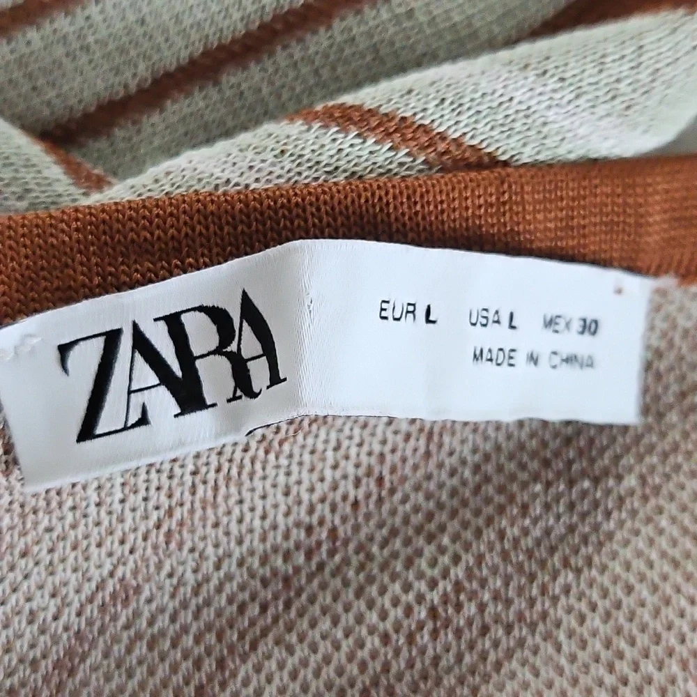 Zara Stripe Knit Top & Skirt Co Ord Set Size Large Green/ Brown - Picture 16 of 16
